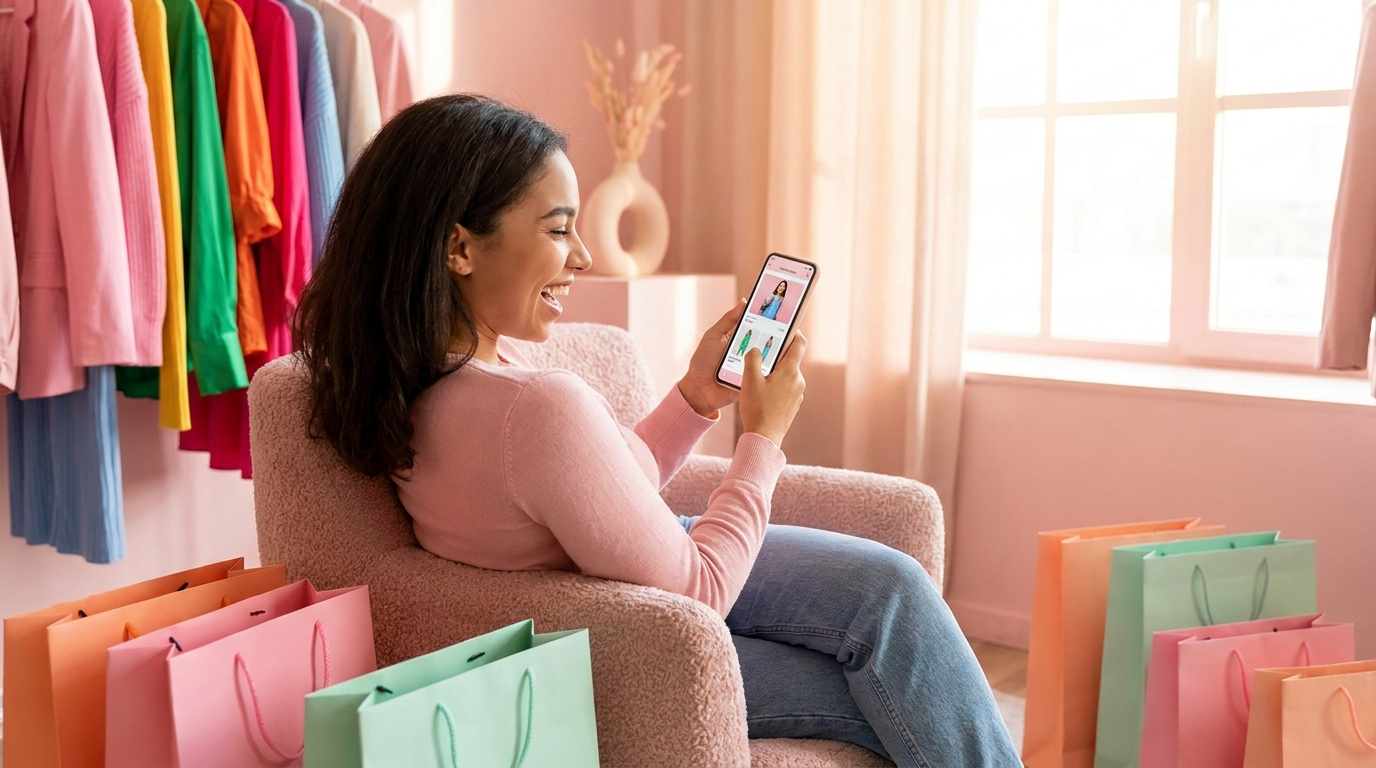 Frau kauft Mode online über die SHEIN-App.