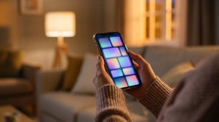 Celular exibindo um catalogo de filmes em um app