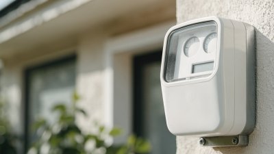 Medidor de energia elétrica branco instalado na parede externa de uma casa